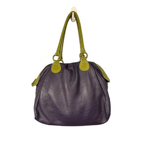 Boden Satchel Purple Pebbled Leather Lime Green Trim